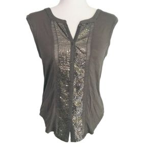 American Eagle XS Blouse Gray Metallic Sequence